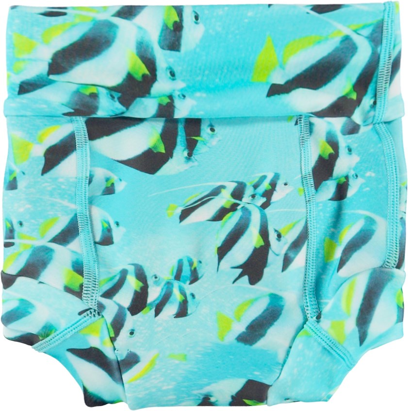 Nick - Fishing Shoal - Tyrkise blebadebukser med fiske print