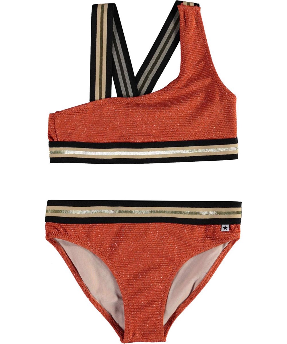 Nicola - Rusty - UV asymmetrisk bikini i rustrøde gulddetaljer