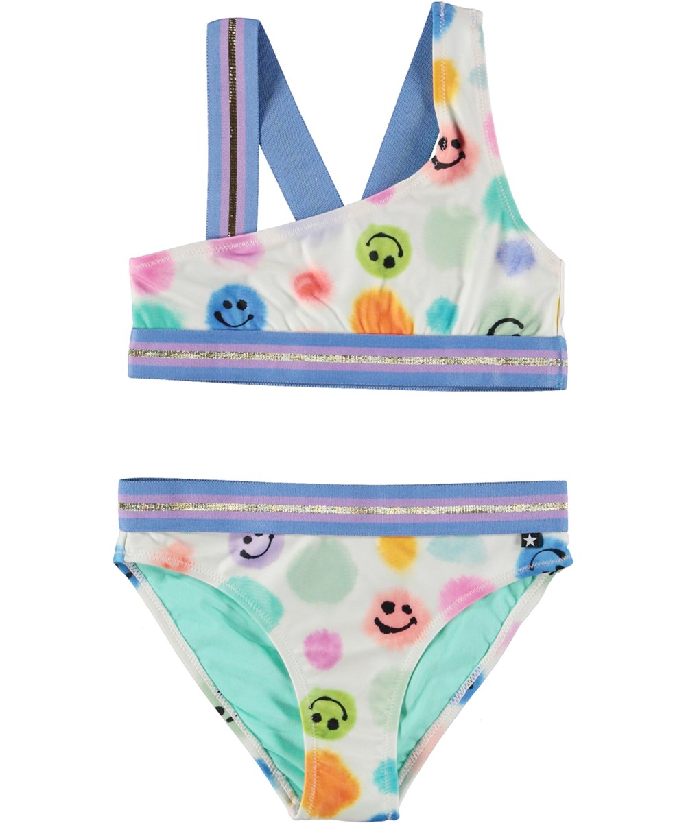 Nicola - Painted  Dots - Asymmetrisk sporty bikini med emoji-print