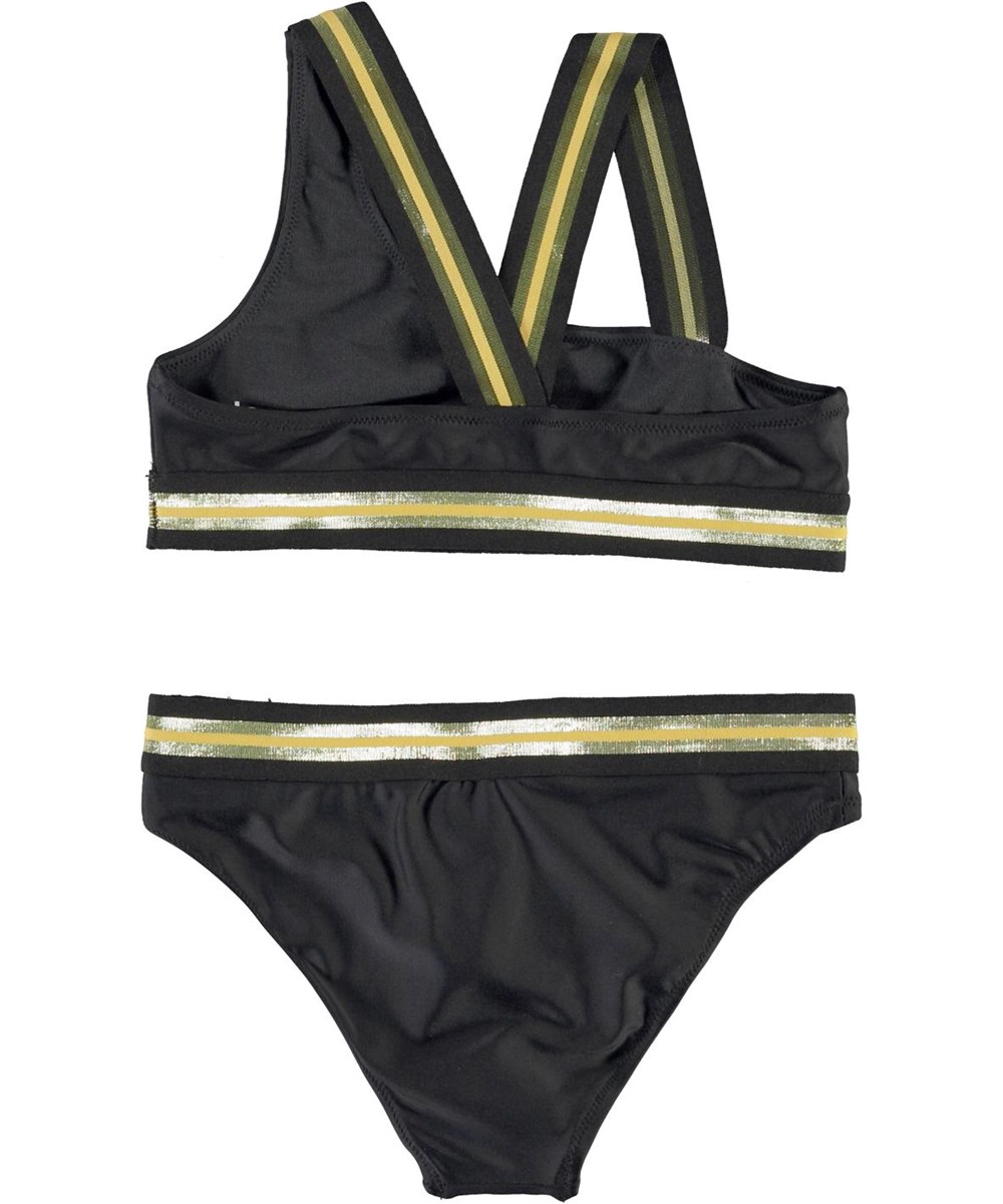 Nicola - Black - UV asymetrisk bikini med guld kanter