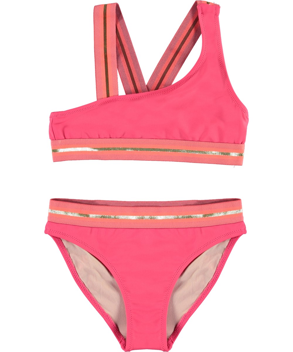 Nicola - Rasberry - UV asymetrisk bikini med guld kanter