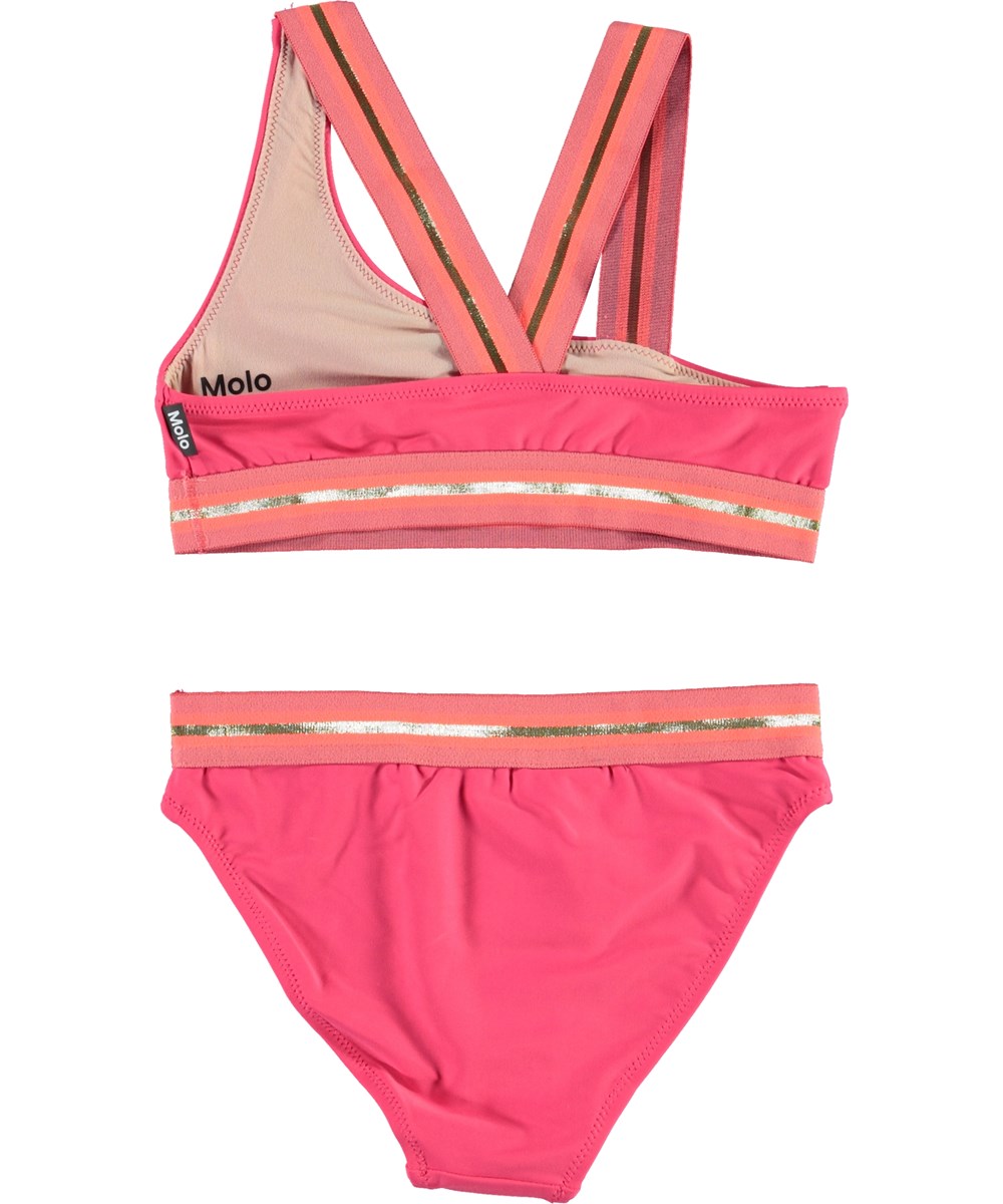 Nicola - Rasberry - UV asymetrisk bikini med guld kanter