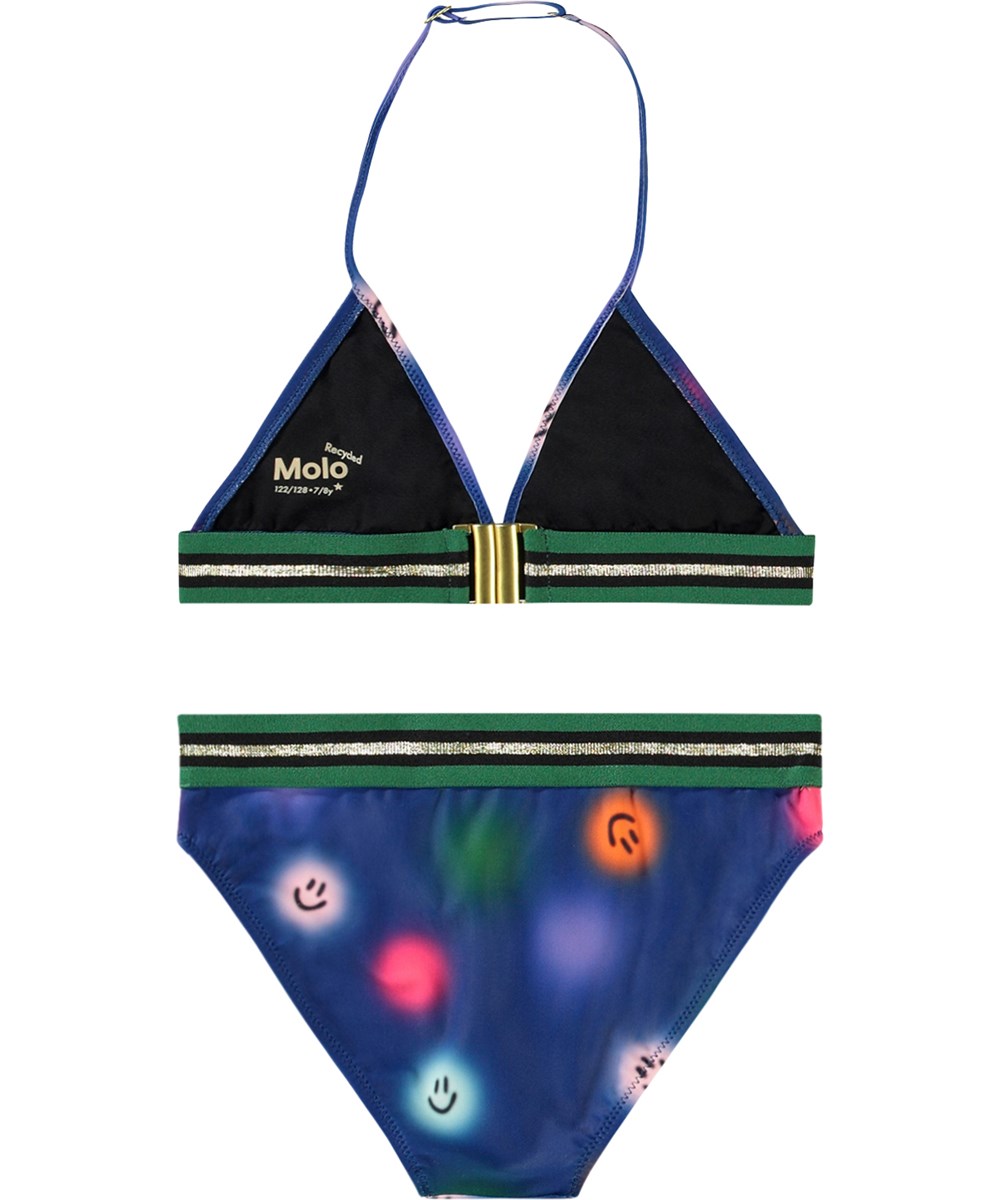 Nicoletta - Smile Bright - Blå halterneck trekantsbikini til børn i strækbart i genanvendt polyester med UV-beskyttelse 50+. 