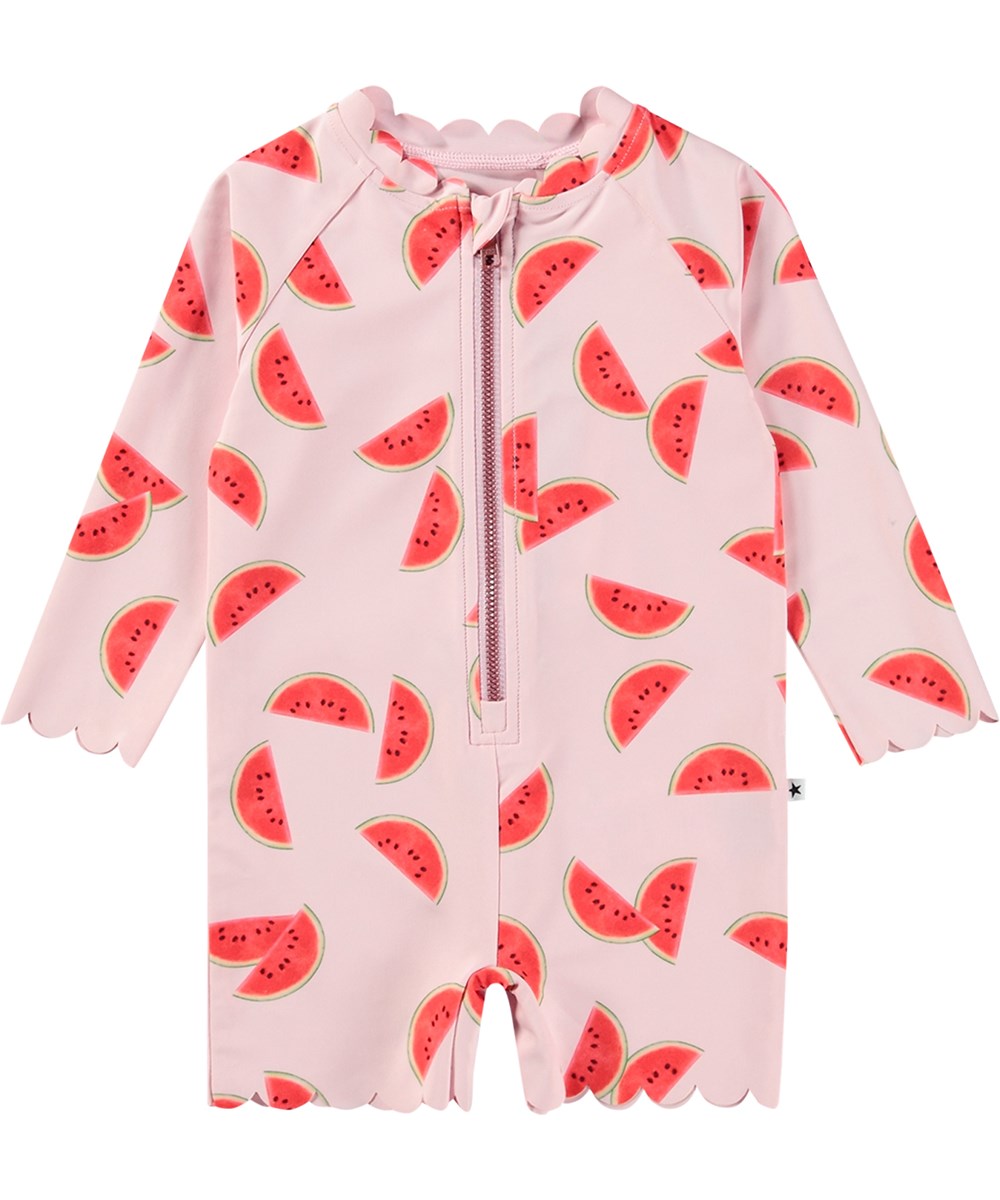 Nigella - Melon Pink - Lyserød badedragt til børn med korte ærmer og ben i genanvendt polyester og UV-beskyttelse 50+.