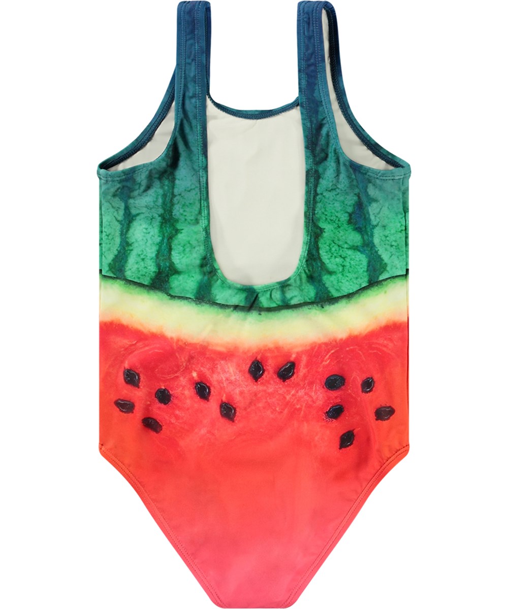 Nika - Melon - Badedragt med print til aktive børn i genanvendt polyester med UV-beskyttelse 50+.
