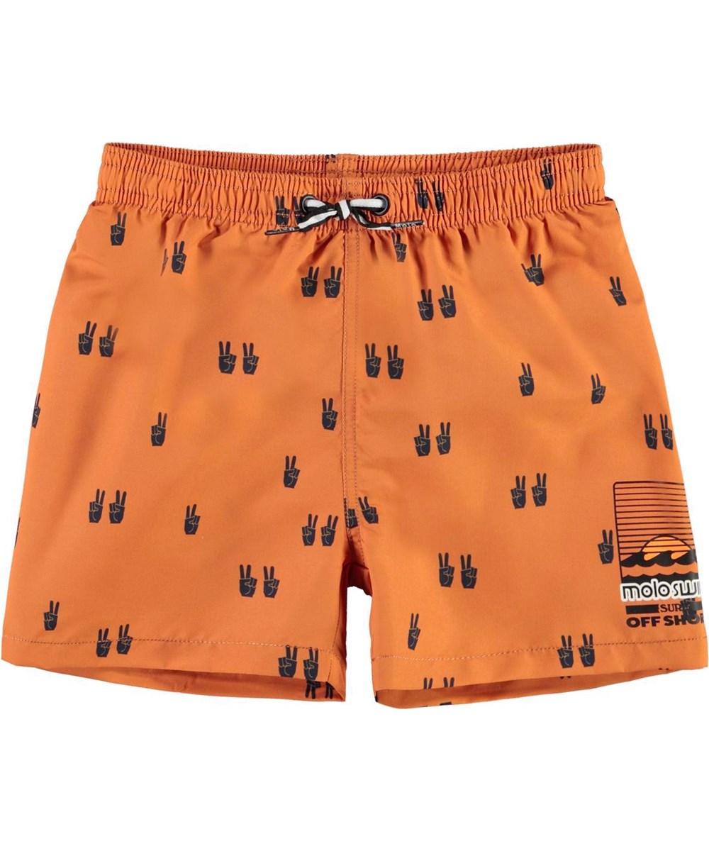 Niko - Peace Sunset - UV orange badeshorts fredstegn