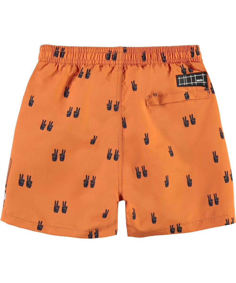 Niko - Peace Sunset - UV orange badeshorts fredstegn