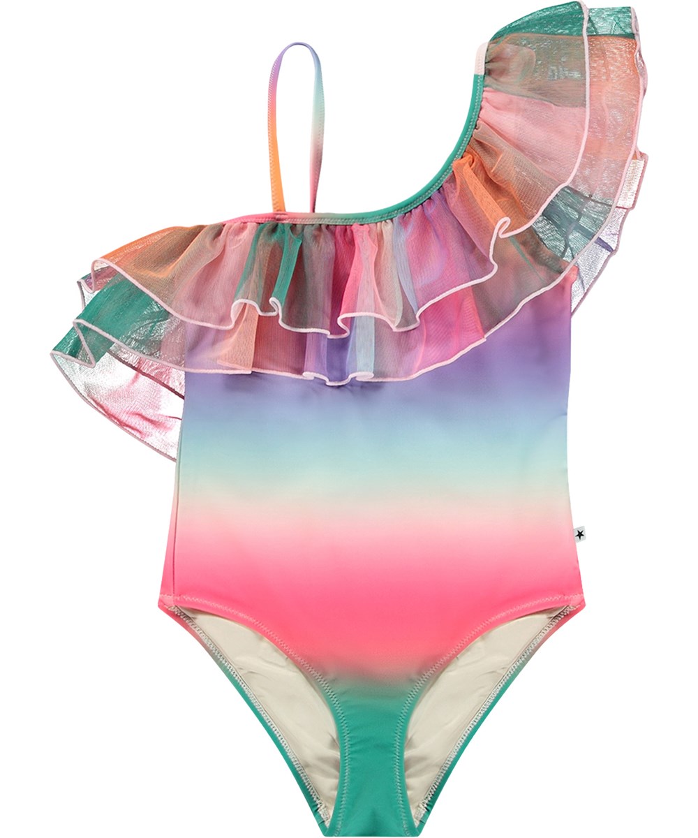 Nilla - Magic Fade - Regnbuefarvervet badedragt til aktive børn i genanvendt polyester og UV-beskyttelse 50+.