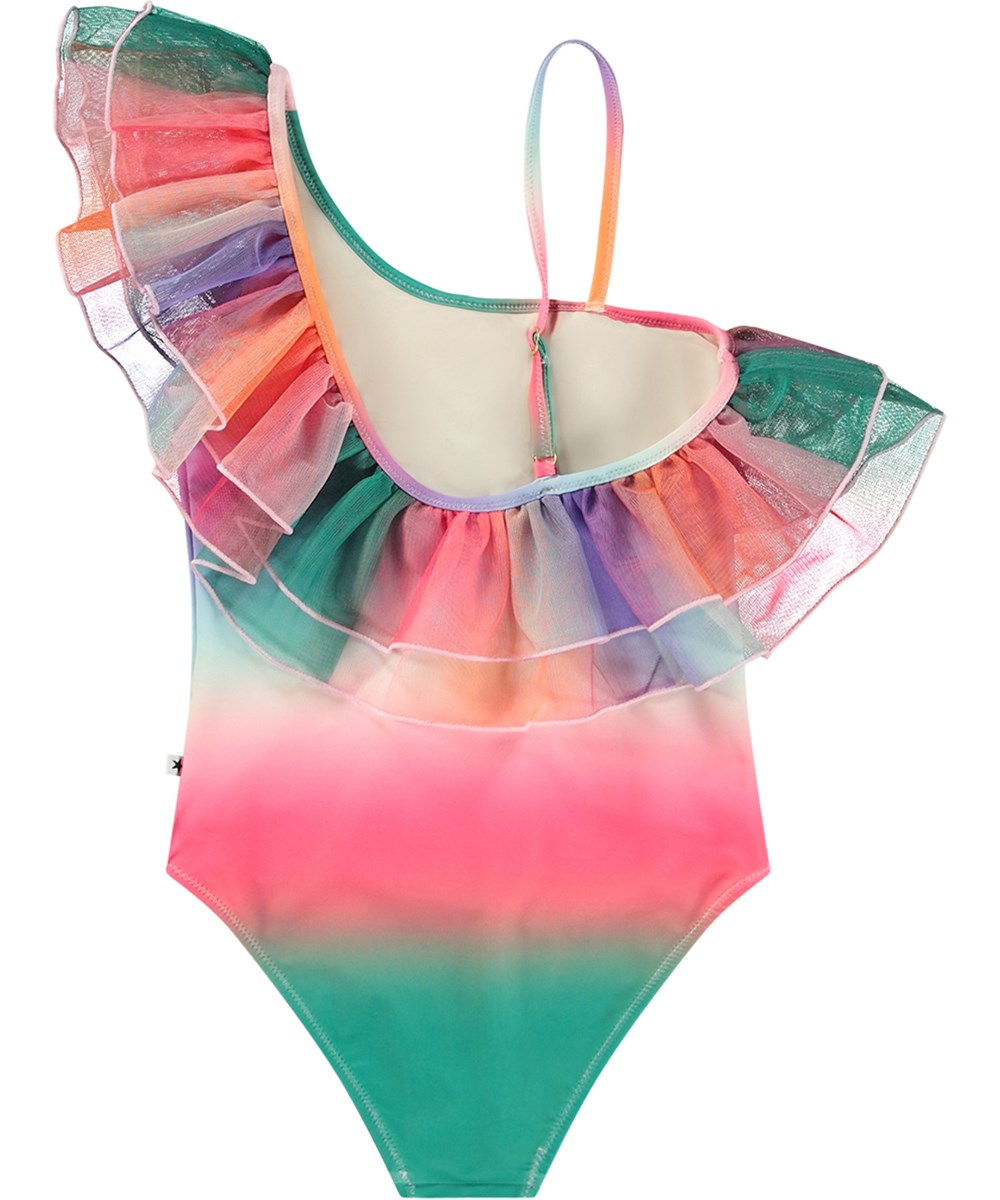 Nilla - Magic Fade - Regnbuefarvervet badedragt til aktive børn i genanvendt polyester og UV-beskyttelse 50+.