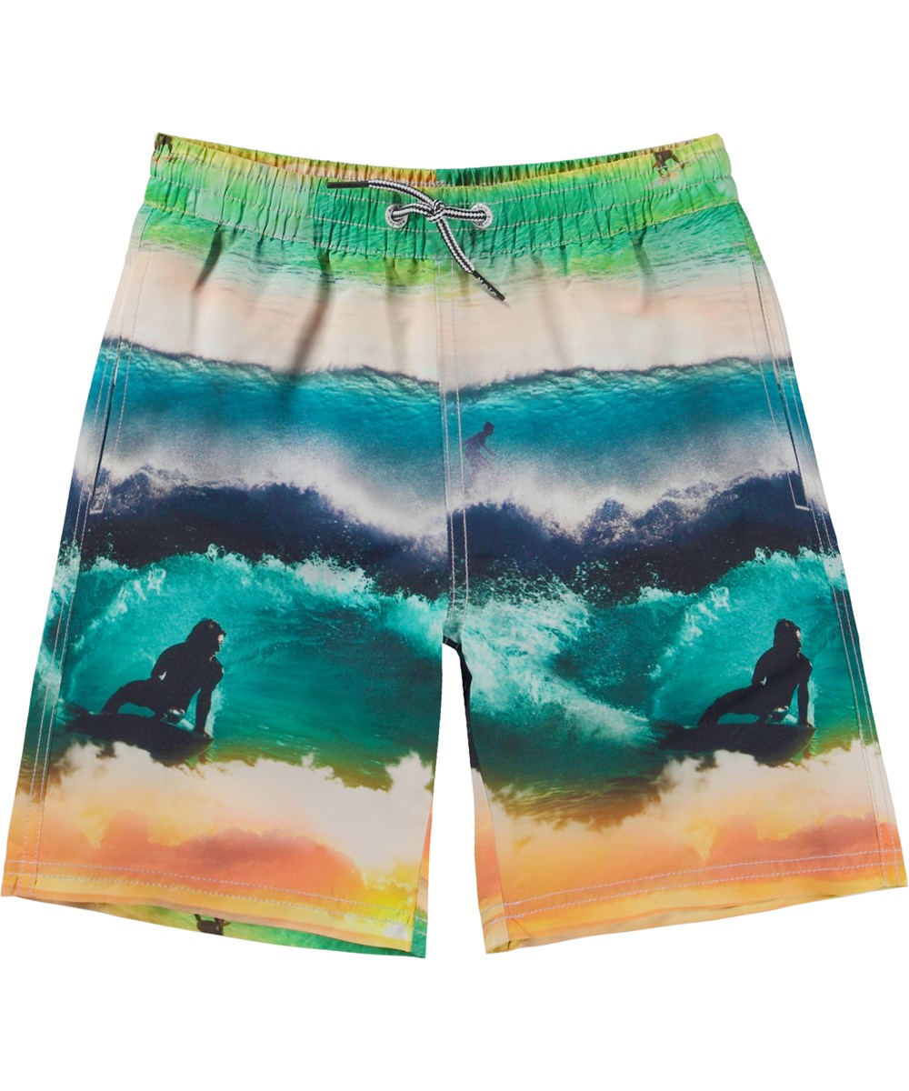 Nilson - Glowing Surf - Badeshorts med print af bølger og surfere