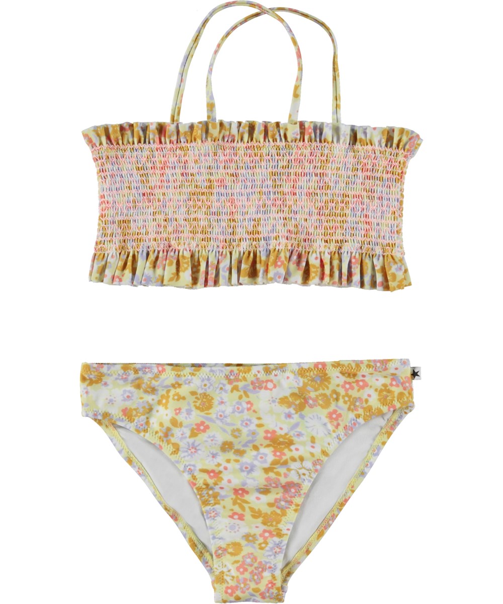 Nita - Meadow Day - recycled lysegul småblomstret bikini med smock effekt