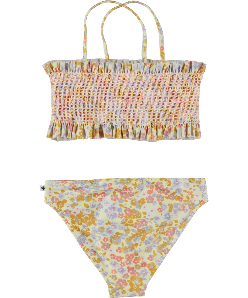 Nita - Meadow Day - recycled lysegul småblomstret bikini med smock effekt