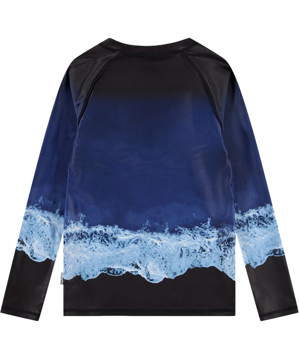 Noble - Big Ocean - Blå badebluse med havprint og lynlås til børn fremstillet i genanvendt polyester med UV-beskyttelse 50+.