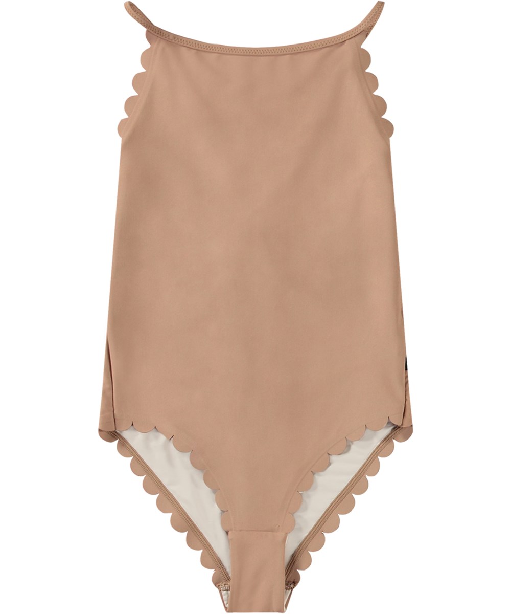 Noelle - Sandalwood - Beige badedragt til aktive børn i genanvendt polyester med UV-beskyttelse 50+.