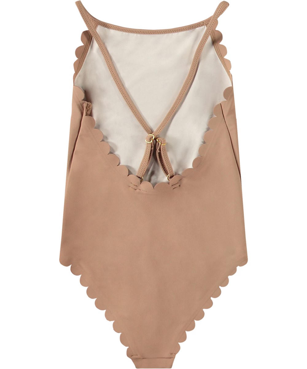 Noelle - Sandalwood - Beige badedragt til aktive børn i genanvendt polyester med UV-beskyttelse 50+.