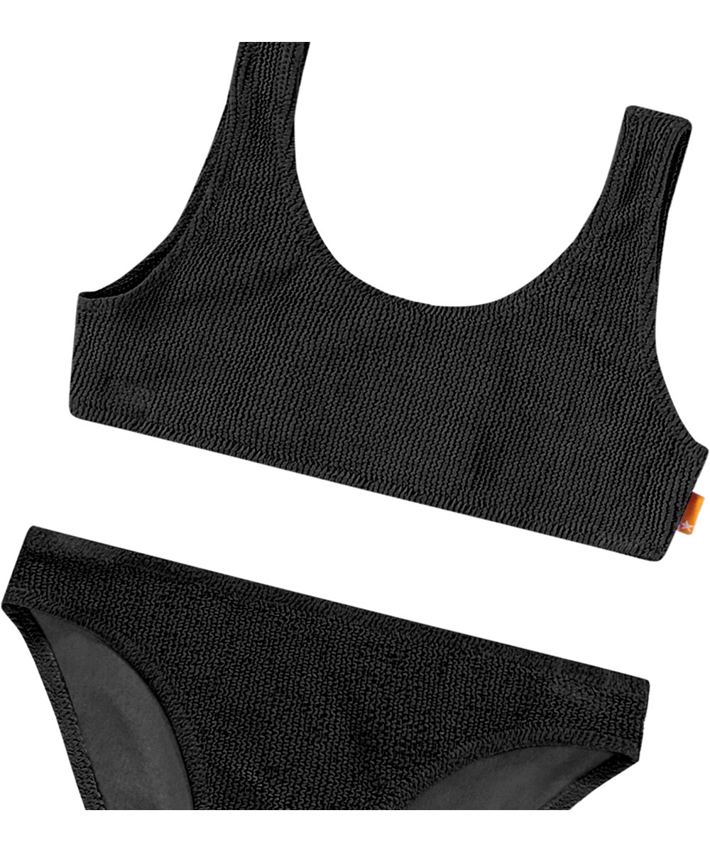 Nola Solid - Black - Strækbar sort bikini til børn i strukturmønster med UV-beskyttelse 50+.