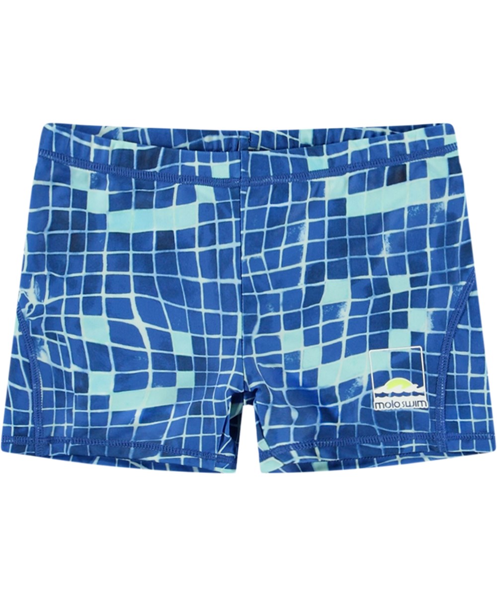 Norton - Tile Smile - Blå sporty badeshorts til aktive børn i genanvendt polyester med UV-beskyttelse 50+.