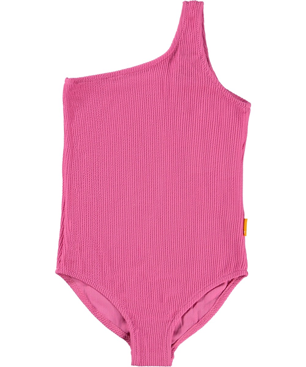 Nai - Hibiscus - Rosa enaxlad baddräkt med vågigt material och smockeffekt. 