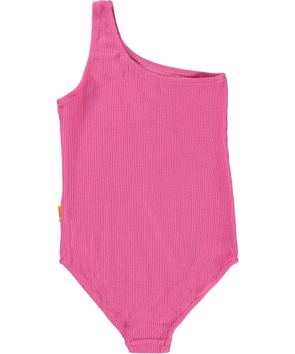 Nai - Hibiscus - Rosa enaxlad baddräkt med vågigt material och smockeffekt. 