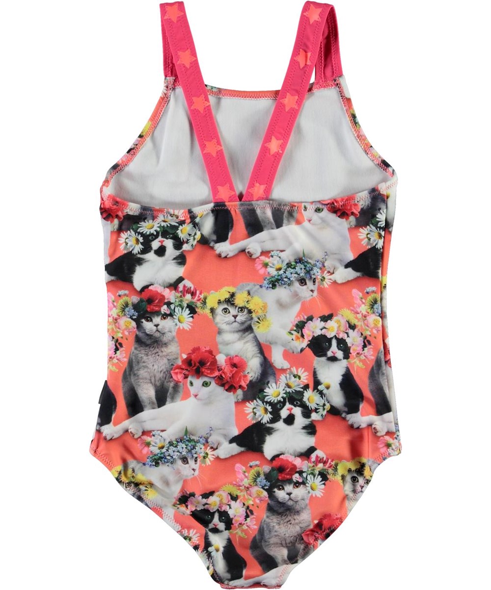 Nakia - Flower Power Cats - UV-baddräkt med katter och stjärnor