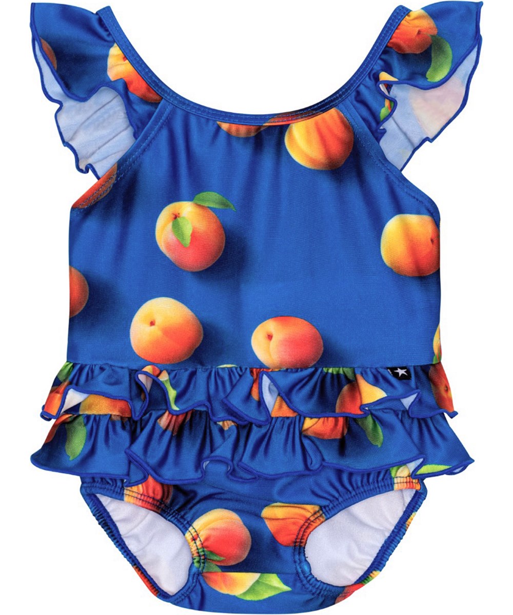 Nalani - Apricot - Blå baby baddräkt med aprikoser. 