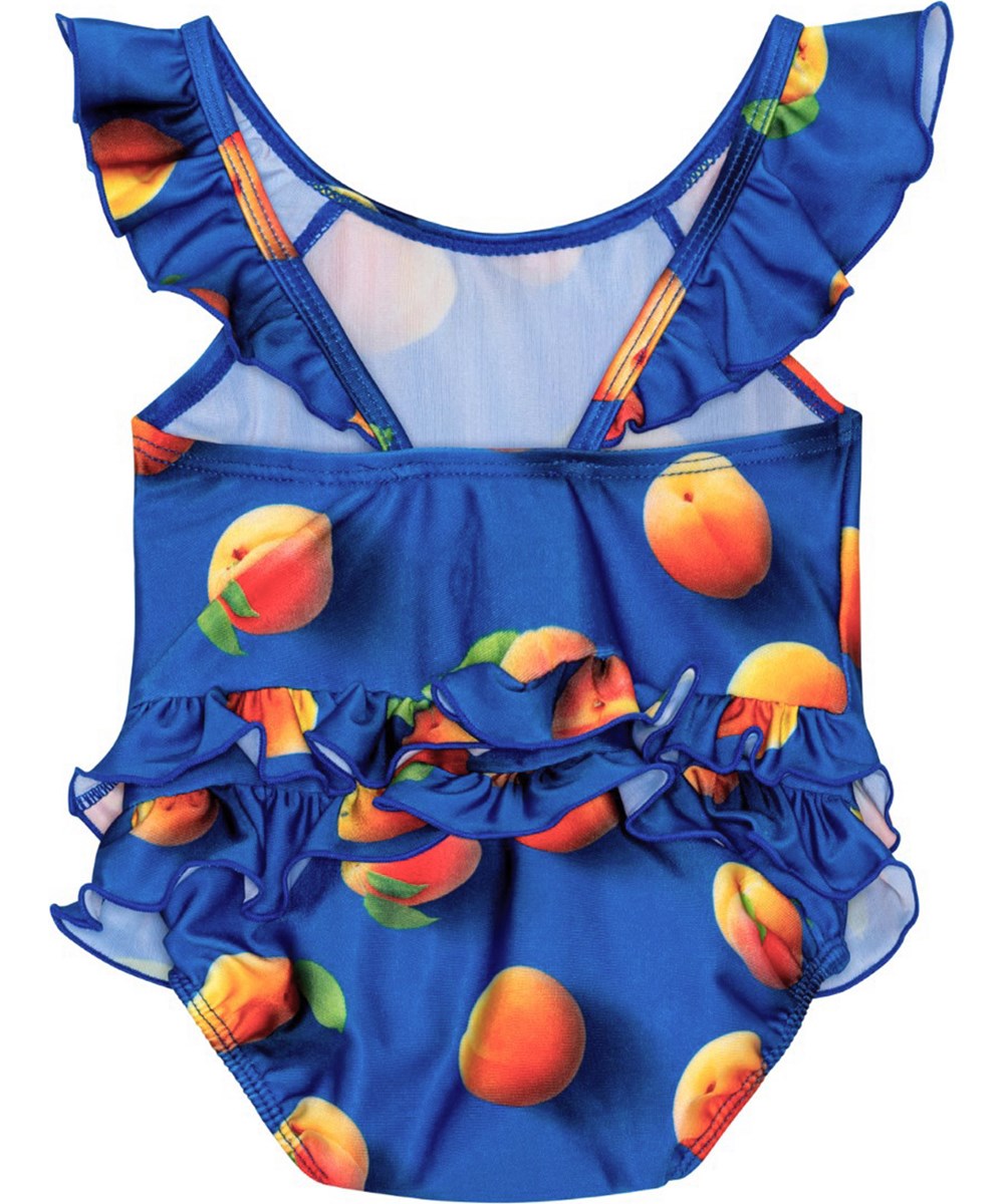 Nalani - Apricot - Blå baby baddräkt med aprikoser. 