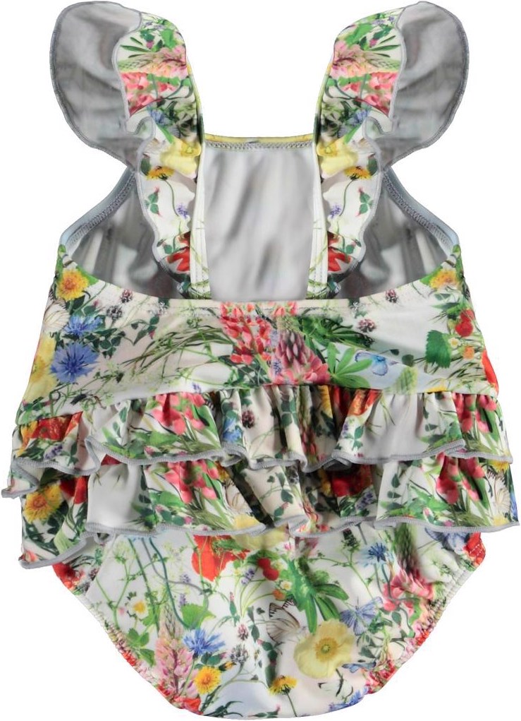 Nalani - Bunny Cuteness - UV babybaddräkt med ängblommor, kanin och volanger.