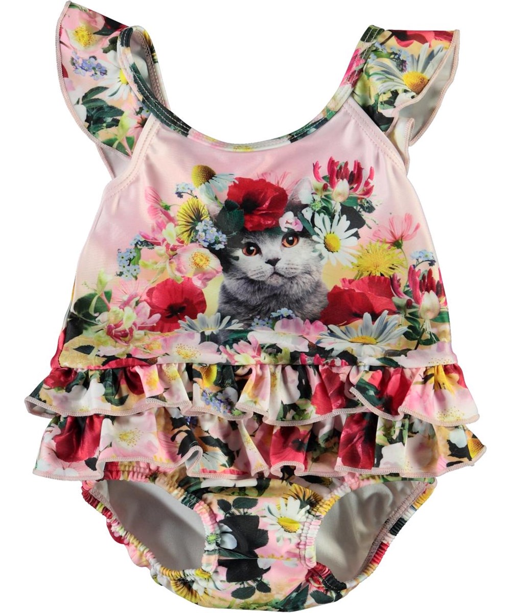 Nalani - Flower Cat - Baby UV-dräkt med katt och blommor