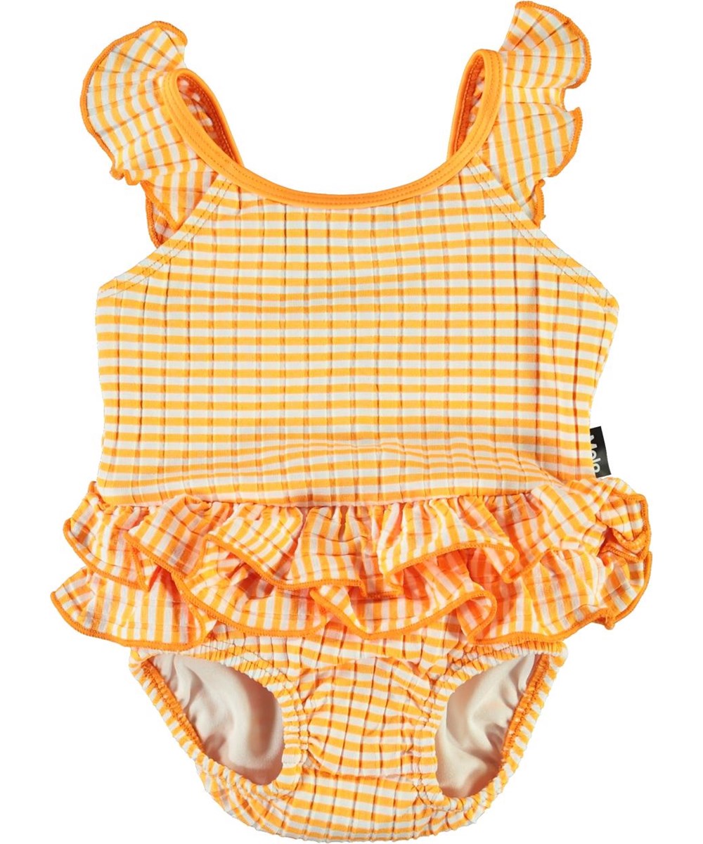 Nalani - Orange Stripe - Baby-baddräkt med orangea och vita ränder