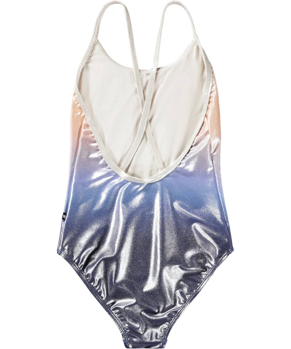 Nanna - Glowing Fade - Baddräkt i blått och kräm med en glansig yta för barn i återvunnen polyester med UV-skydd 50+.