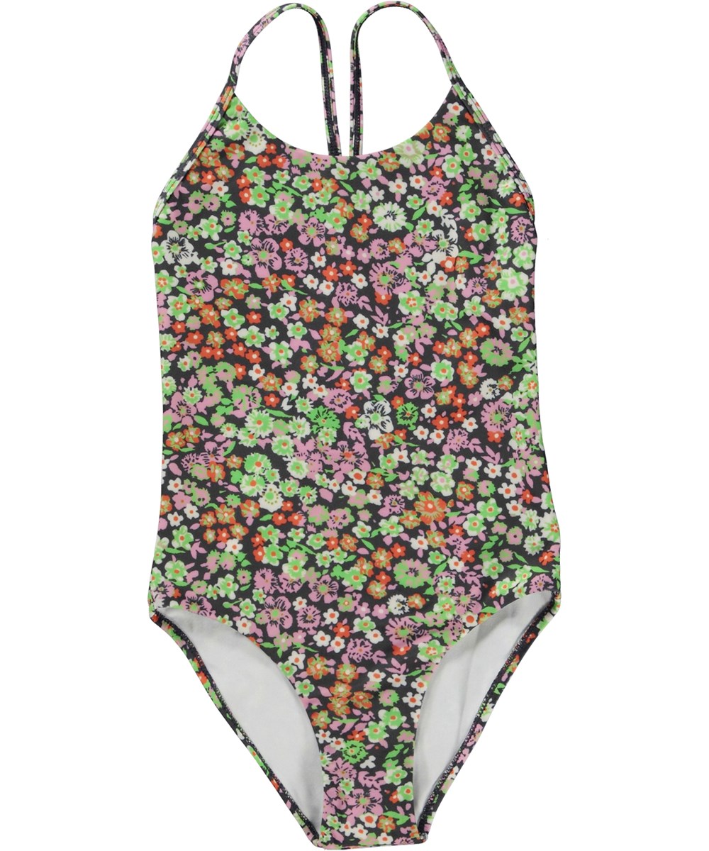 Nanna - Meadow Night - Sportig baddräkt med blommor.