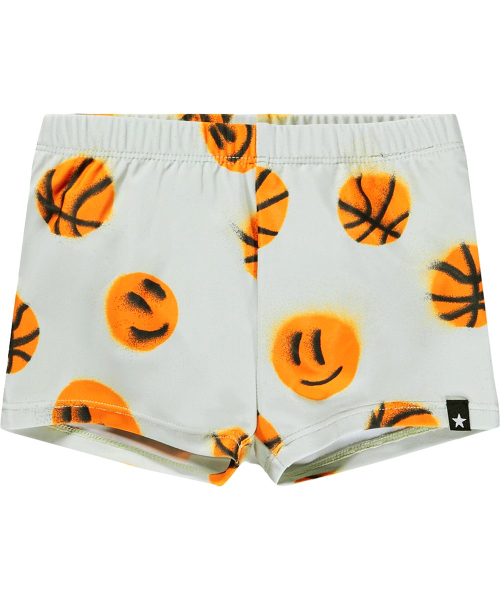 Nansen - Mini Basket - Gråa babysimshorts med basketmönster i återvunnen polyester med UV-skydd 50+.