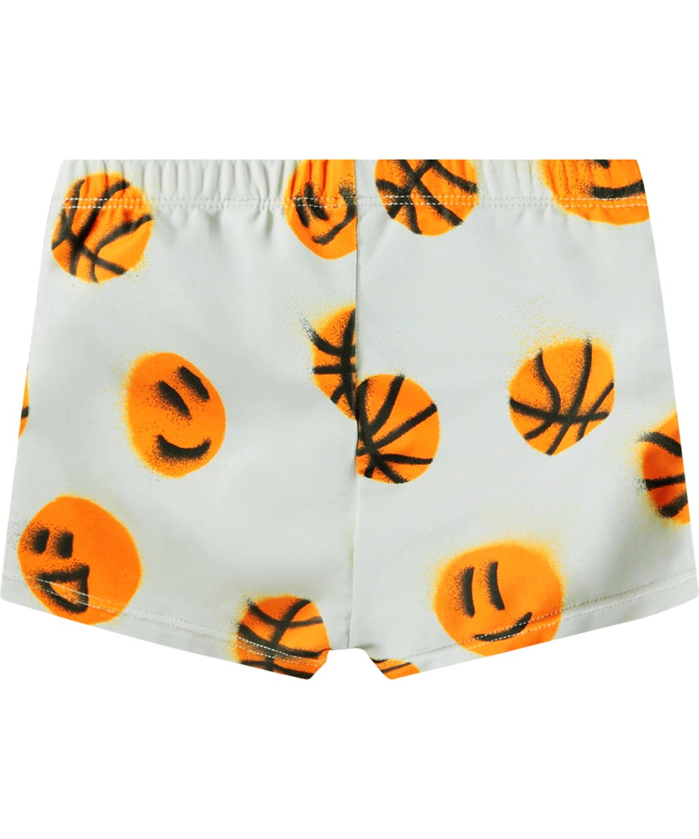 Nansen - Mini Basket - Gråa babysimshorts med basketmönster i återvunnen polyester med UV-skydd 50+.