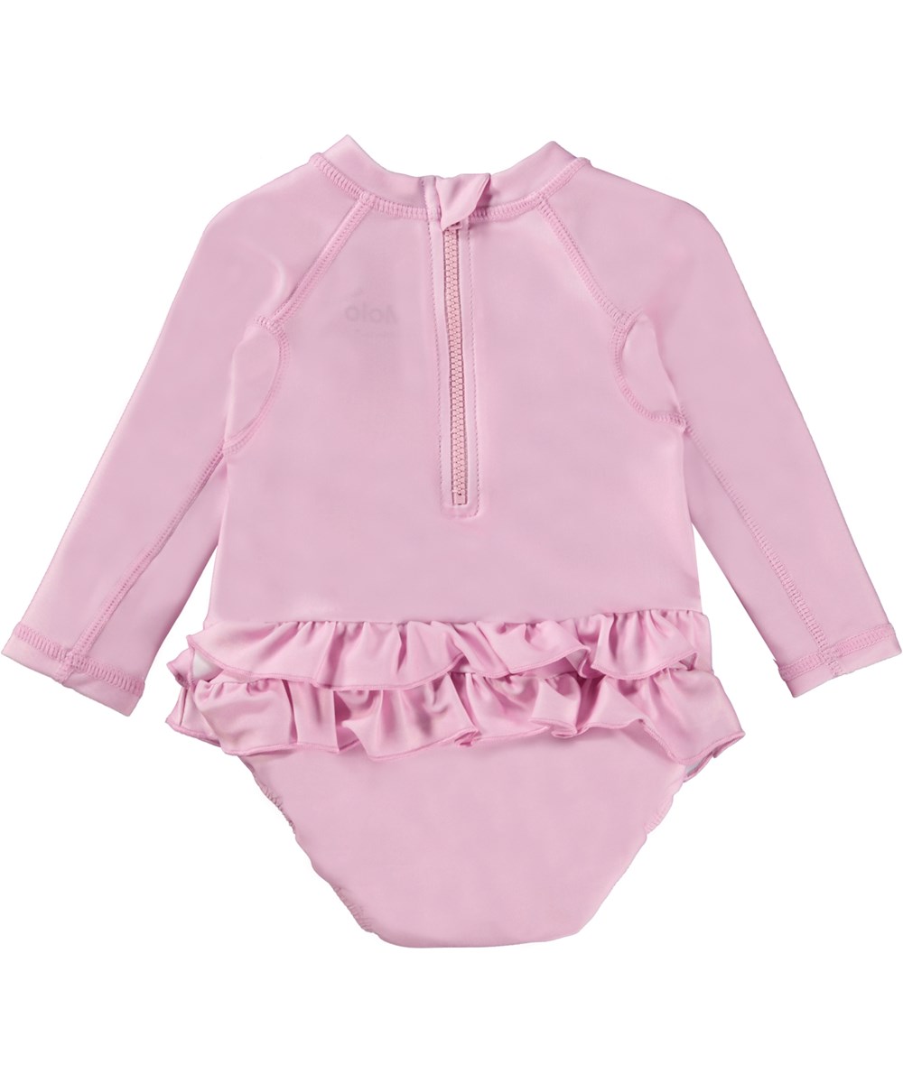 Narice - Lilac Smile - Rosa baby baddräkt med lila mönster.