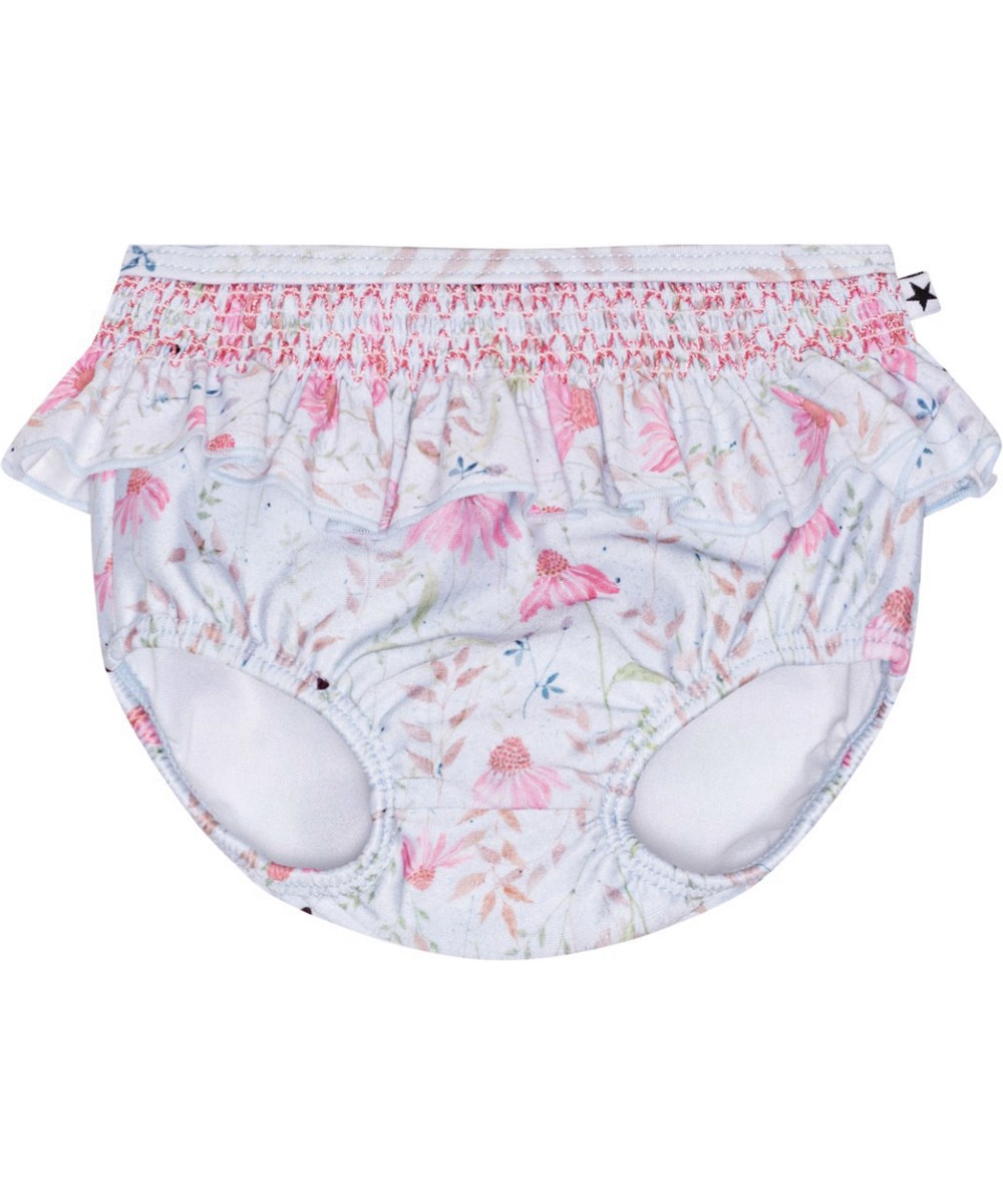 Neena - Meadow Sketch - Ljusa baby badbyxor med rosa blommigt mönster. 