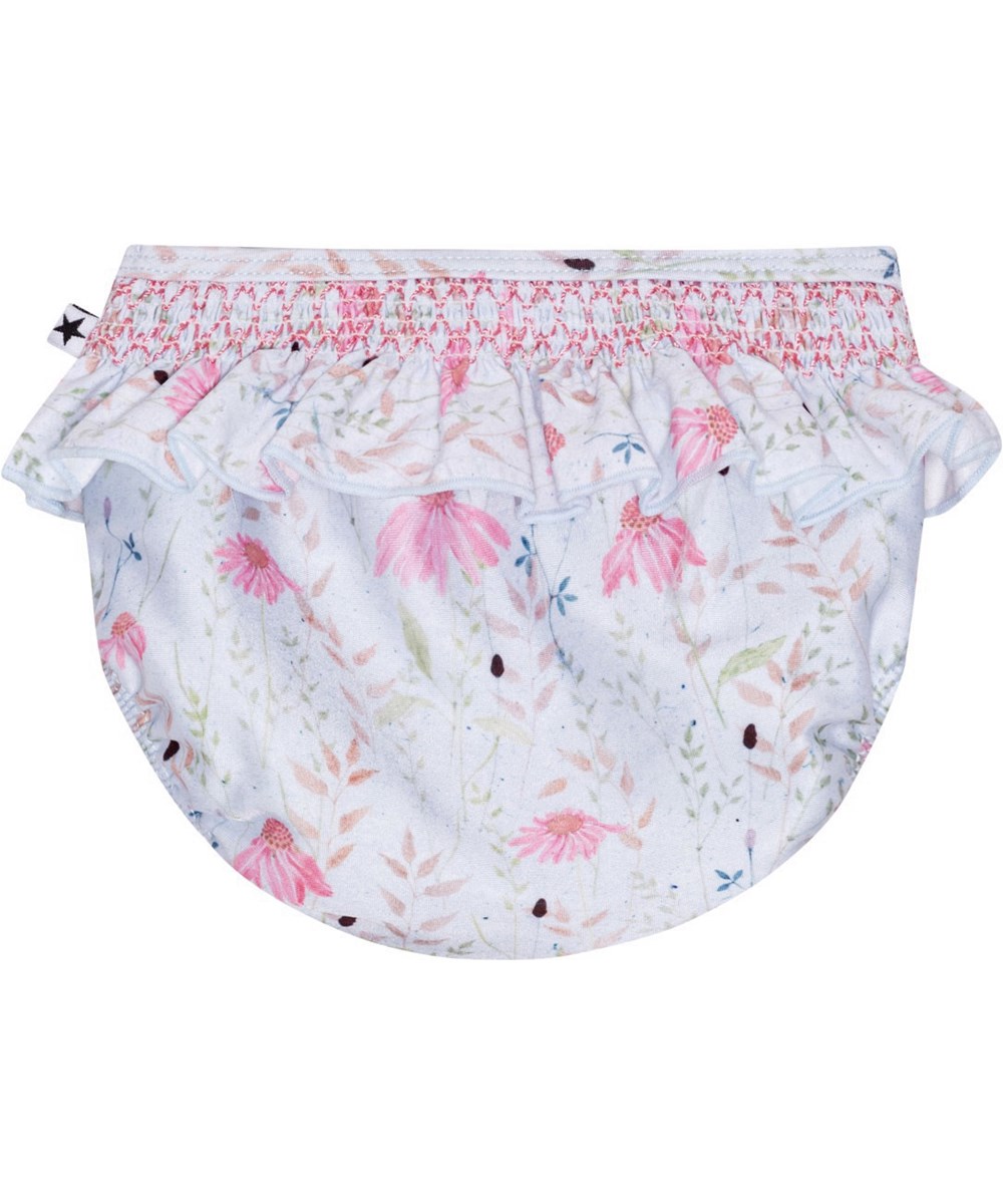Neena - Meadow Sketch - Ljusa baby badbyxor med rosa blommigt mönster. 
