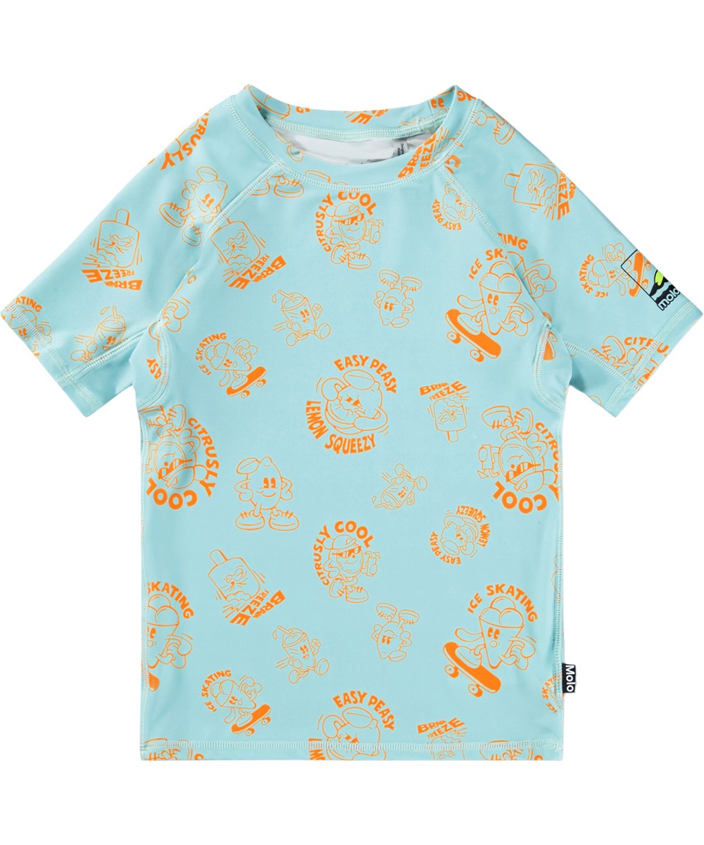 Neptune - Brain Freeze - Blå och orange badtröja för barn med ett tecknat mönster i återvunnen polyester med UV-skydd 50+.