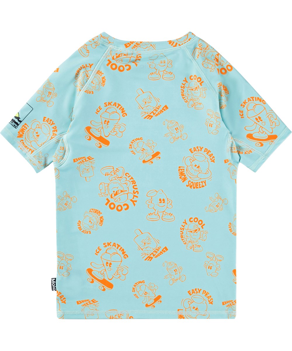 Neptune - Brain Freeze - Blå och orange badtröja för barn med ett tecknat mönster i återvunnen polyester med UV-skydd 50+.