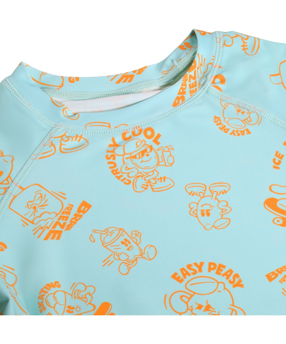 Neptune - Brain Freeze - Blå och orange badtröja för barn med ett tecknat mönster i återvunnen polyester med UV-skydd 50+.