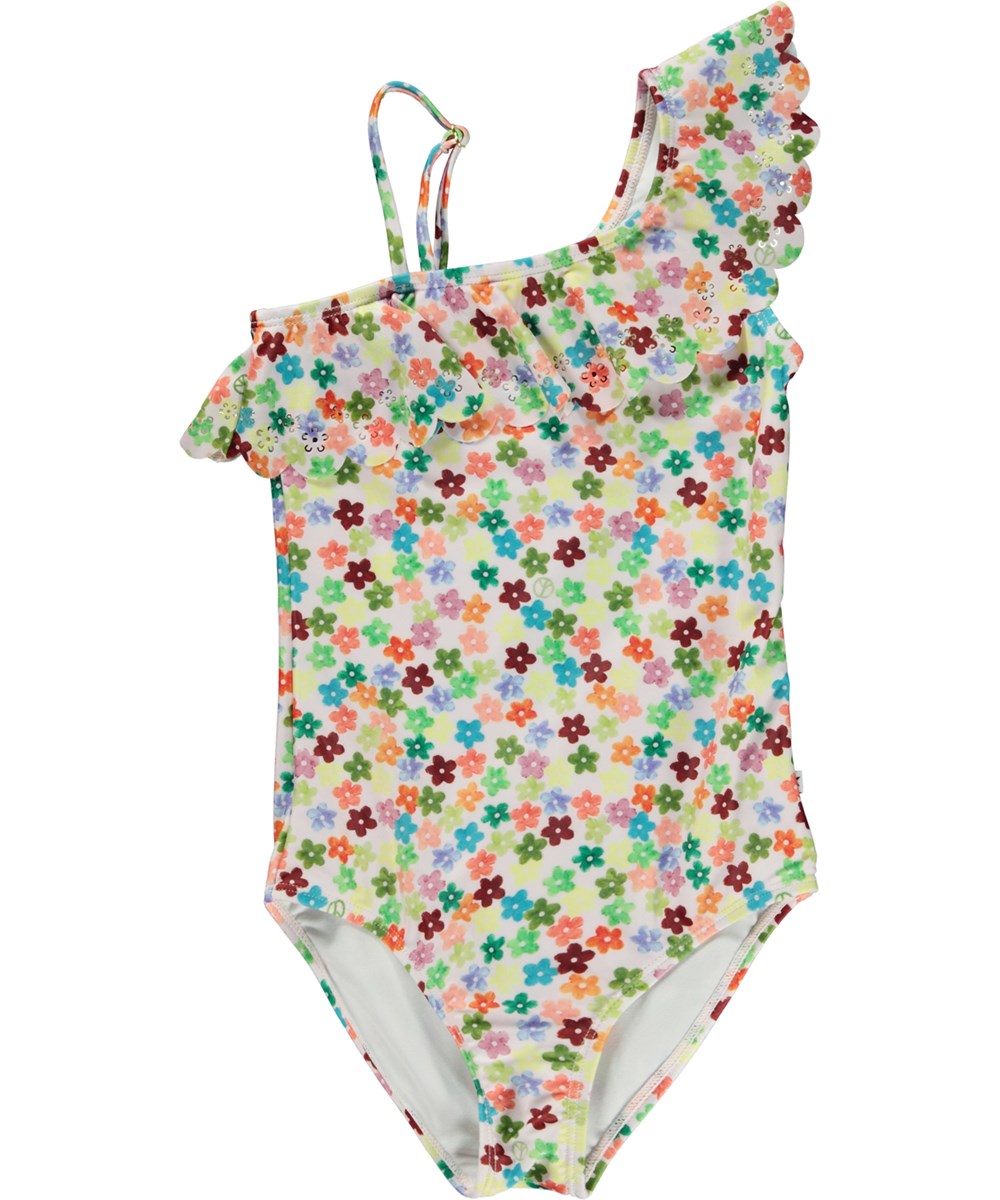 Net - Flower Petit - Multifärgad baddräkt med asymmetrisk topp och blommor.