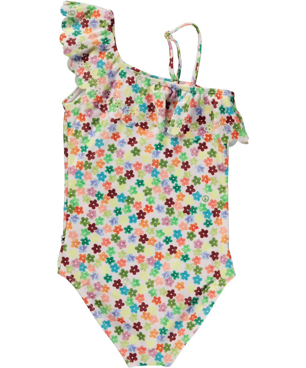 Net - Flower Petit - Multifärgad baddräkt med asymmetrisk topp och blommor.