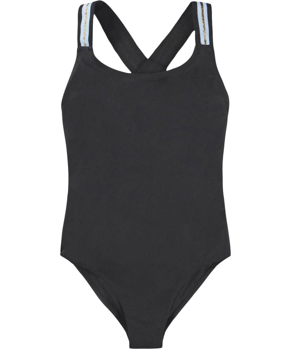 Neve - Black - Svart baddräkt för barn i återvunnen polyester med UV-skydd 50+.