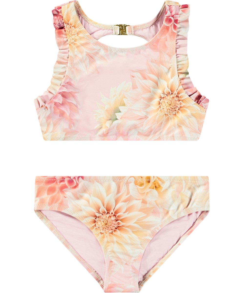 Nia - Dahila Pink - Stretchig bikini för aktiva barn tillverkad av återvunnen polyester med UV-skydd 50+.