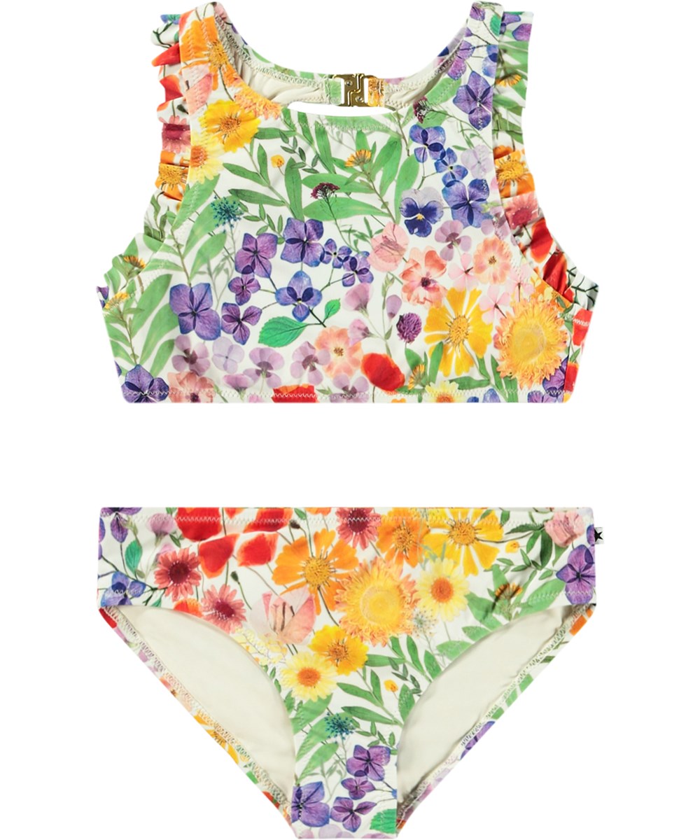 Nia - Flowerpress - Stretchig bikini för aktiva barn tillverkad av återvunnen polyester med UV-skydd 50+