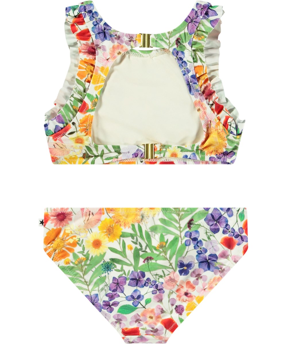 Nia - Flowerpress - Stretchig bikini för aktiva barn tillverkad av återvunnen polyester med UV-skydd 50+