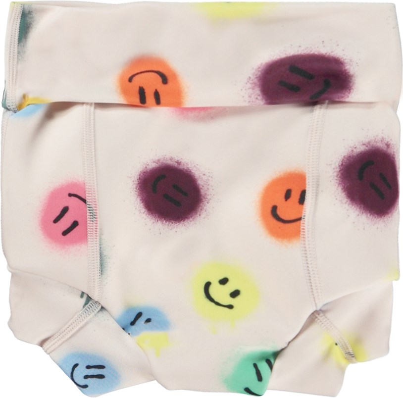 Nick - Happy Dots - Rosa blöjbadbyxa med smileys.