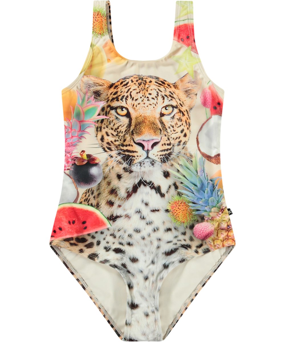 Nika - Fruity Leo - Badkläder med tryck för aktiva barn i återvunnen polyester med UV-skydd 50+.