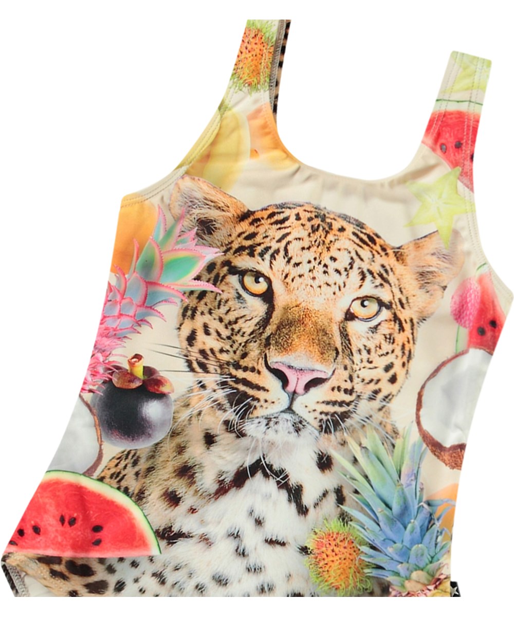 Nika - Fruity Leo - Badkläder med tryck för aktiva barn i återvunnen polyester med UV-skydd 50+.