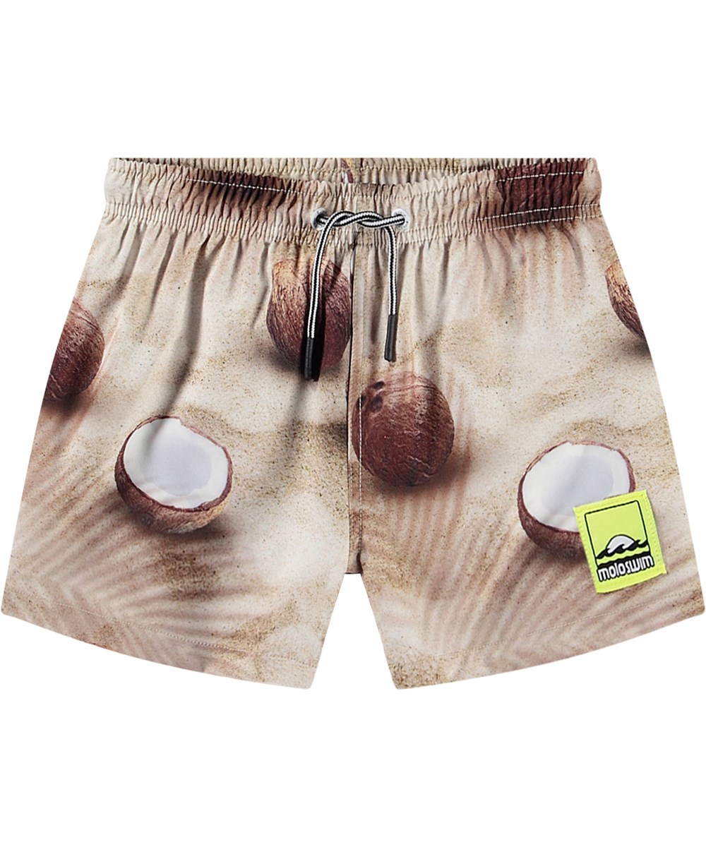 Niko - Coconuts - Beiga sportiga badshorts för aktiva barn i återvunnen polyester med UV-skydd 50+.