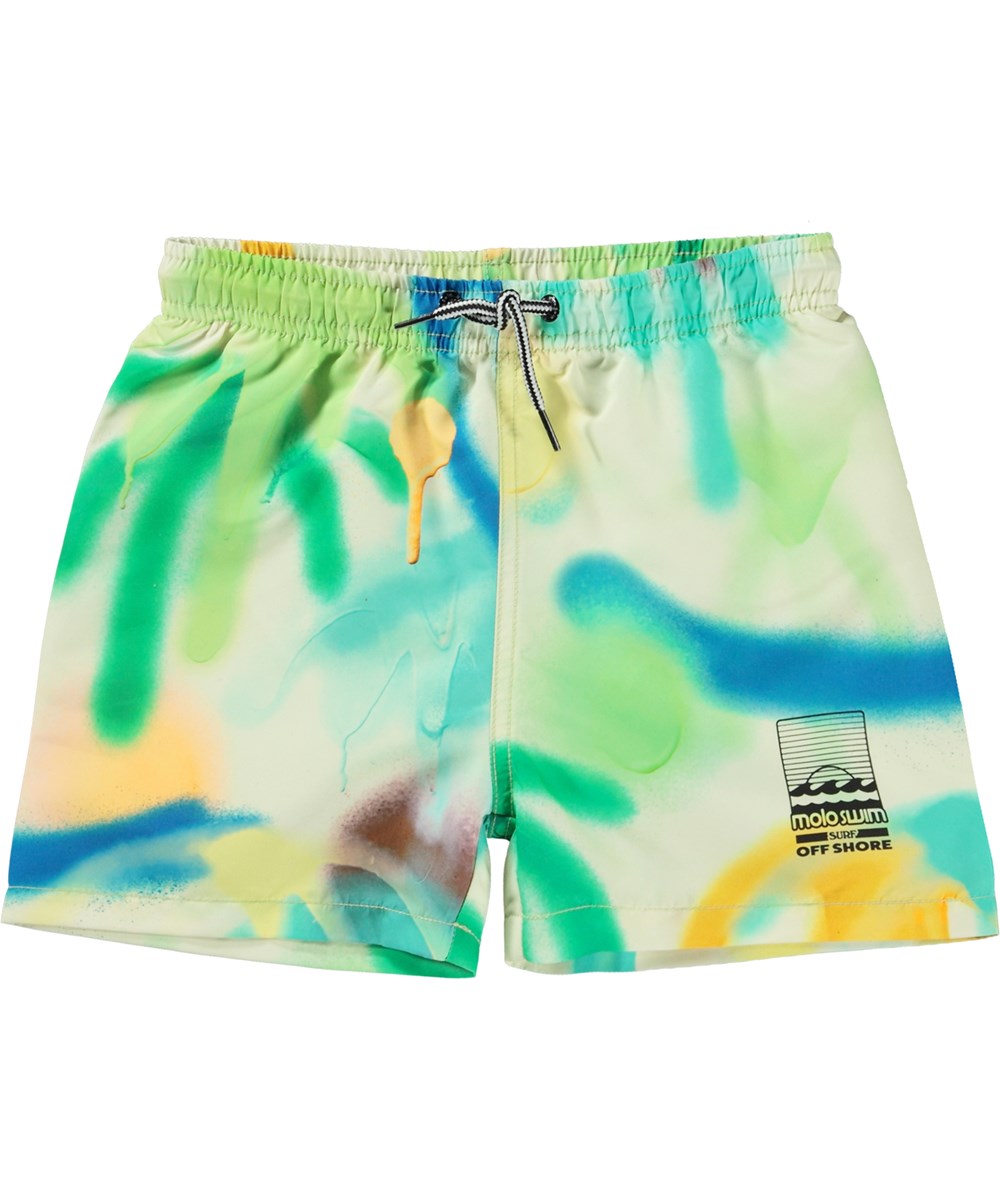 Niko - Palmtree Spray - Gröna badshorts med korta ben och grafitti palmer. 